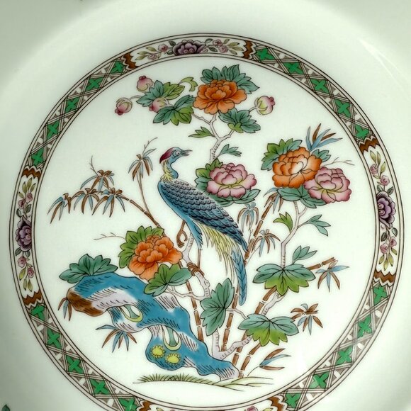 WEDGWOOD “Kutani Crane” Dinner Plate – Bone China, Multicolor Floral, Brown Trim - Picture 3 of 9